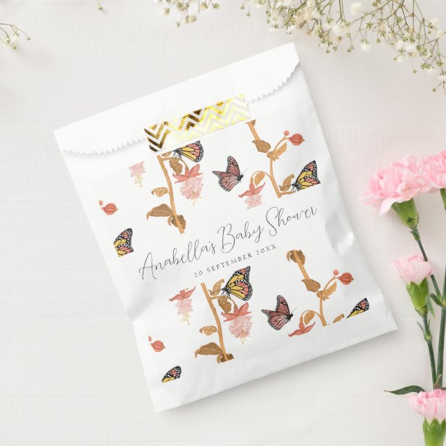 Modern Pink Boho Butterfly Girl Baby Shower Favor Bag (Sealed)