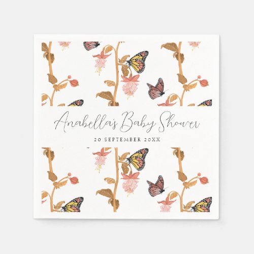 Modern Pink Boho Butterfly Girl Baby Shower Napkins