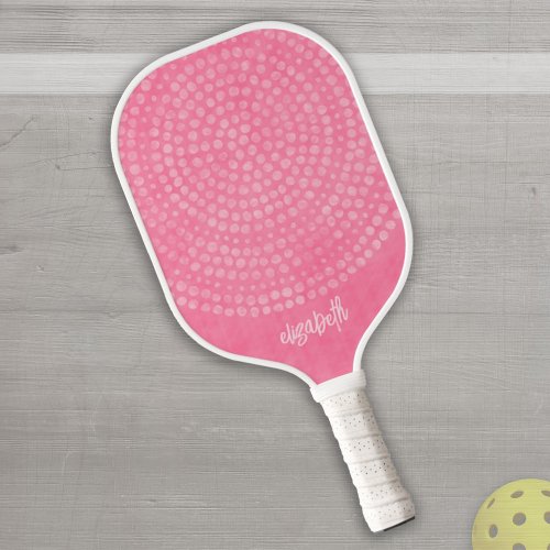 Modern Pink Boho Dot Pattern _ bounce script name Pickleball Paddle