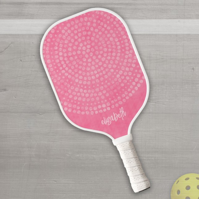 Modern Pink Boho Dot Pattern - bounce script name Pickleball Paddle (Creator Uploaded)