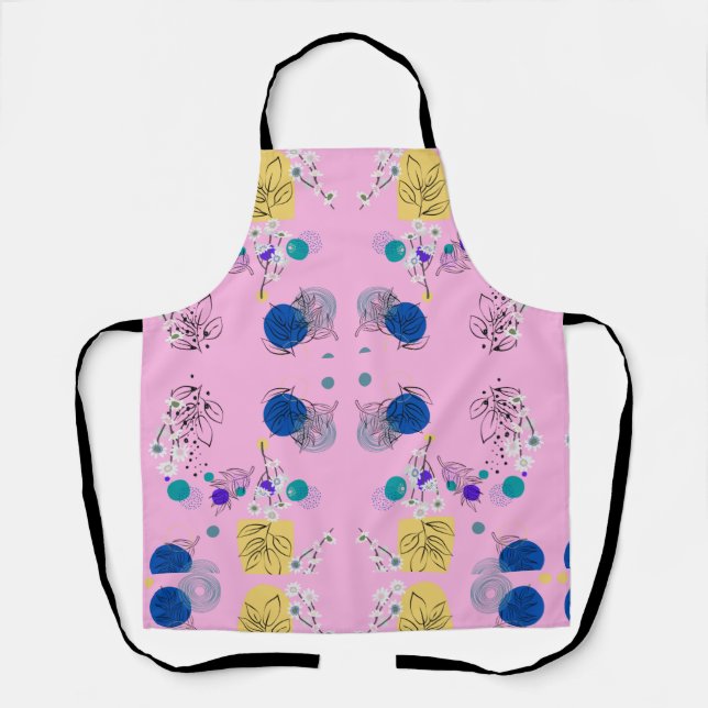 Modern Pink Boho Floral Abstract Botanical Shapes Apron (Front)