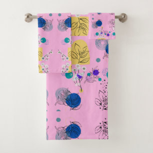 Modern Pink Boho Floral Abstract Botanical Shapes Bath Towel Set