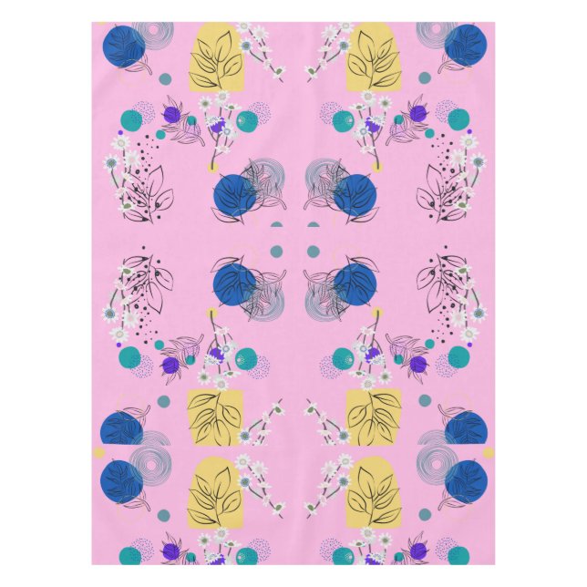Modern Pink Boho Floral Abstract Botanical Shapes Tablecloth (Front)