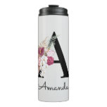 Modern Pink Boho Floral Initial A Thermal Tumbler at Zazzle