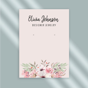 Modern Pink Boho Floral Jewelry Earring Display Business Card