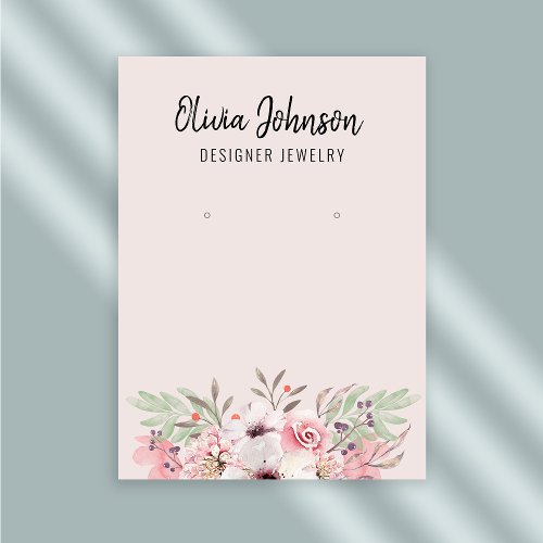 Modern Pink Boho Floral Jewelry Earring Display  Business Card