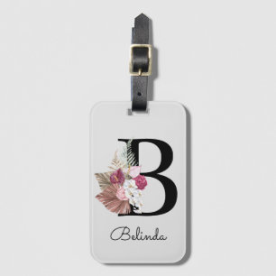 Modern Pink Boho Girly Floral Initial B Luggage Tag
