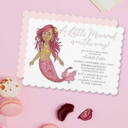 Modern Pink Boho Mermaid Girl Baby Shower Invitation