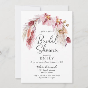 Modern Pink Boho Pampas Floral Bridal Shower Invitation