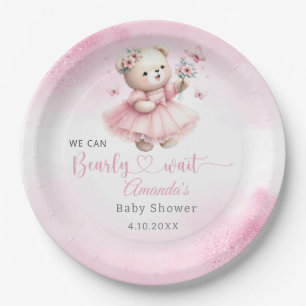 Modern pink Boho Teddy Bear girl baby shower Paper Plates