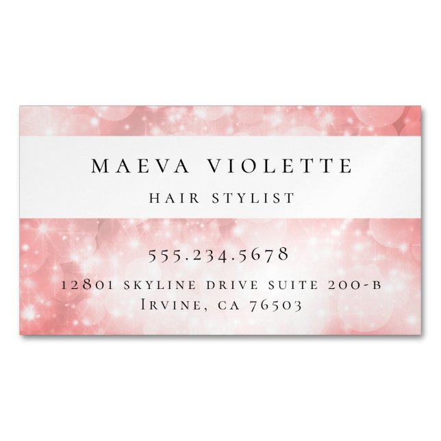 Modern Pink Bokeh Business Card Magnet (Front)