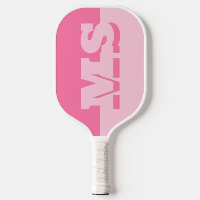 Modern Pink Bold Initial Monogram Pickleball Paddle (Front)