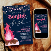 Modern Pink Bonfire Invitation - Bonfire Bash
