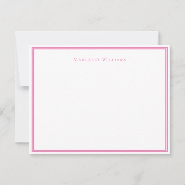 Modern Pink Border Chic Note Card (Front)