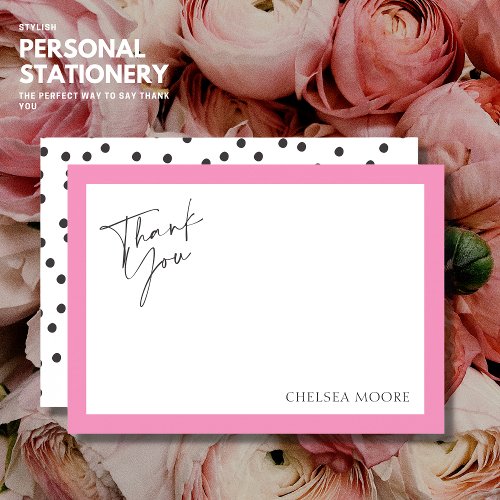 Modern Pink Border Spot Flat Thank You Card