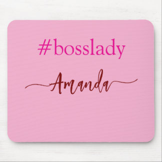 Modern Pink Boss Lady & Name | best Girly Gift Mouse Pad