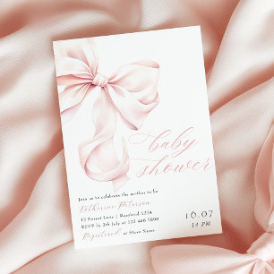 Modern Pink Bow Baby Shower Invitation