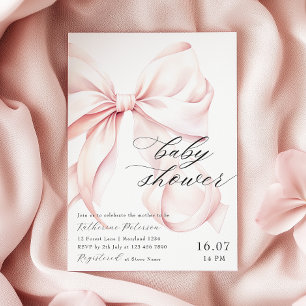 Modern Pink Bow Baby Shower Invitation