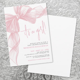 Modern Pink Bow Baby Shower Invitation