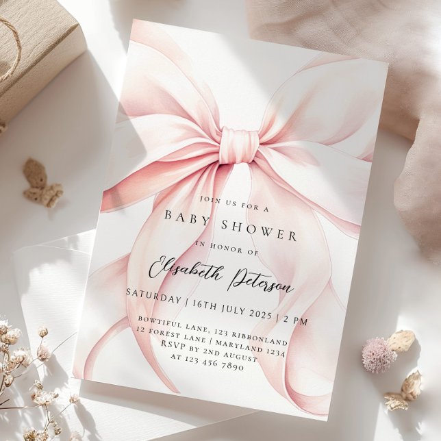 Modern Pink Bow Baby Shower Invitation (Creator Uploaded)