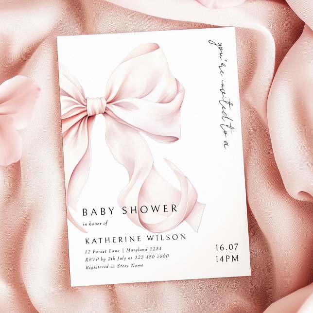 Modern Pink Bow Baby Shower Invitation (Creator Uploaded)