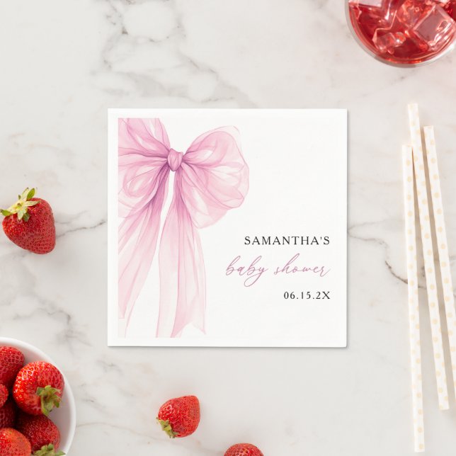 Modern Pink Bow Baby Shower  Napkins (Insitu)