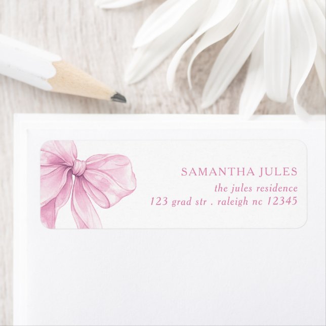 Modern Pink Bow Baby Shower Return Address Label (Insitu)