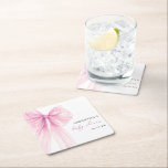 Modern Pink Bow Baby Shower  Square Paper Coaster<br><div class="desc">Add a stylish touch to your celebration with modern pink bow baby shower  square paper coasters. Featuring a chic pink and white design with an elegant bow accent,  these coasters protect surfaces while enhancing your decor. Perfect for drinks and table settings,  they bring sophistication to your special event.</div>