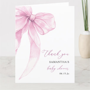 Modern Pink Bow Baby Shower  Thank You Card