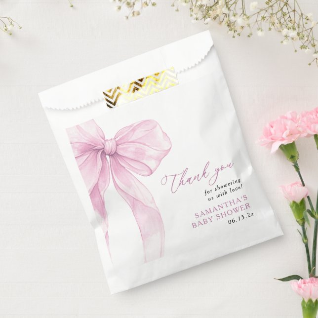 Modern Pink Bow Baby Shower Thank You Favor Bag (Sealed)