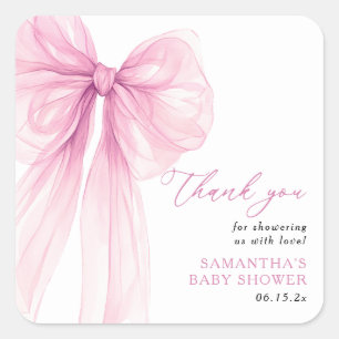 Modern Pink Bow Baby Shower Thank You Square Sticker