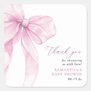 Modern Pink Bow Baby Shower Thank You Square Sticker