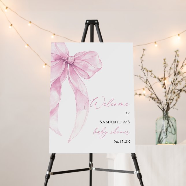 Modern Pink Bow Baby Shower Welcome Sign (In Situ (Stand))
