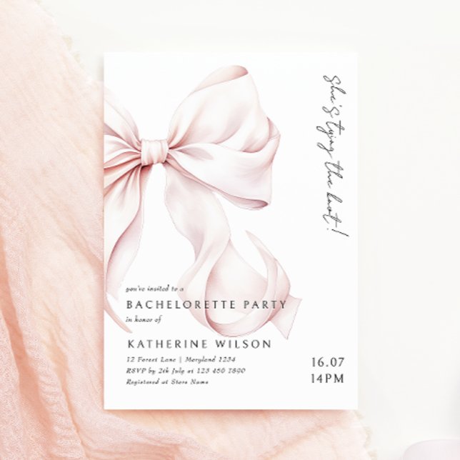 Modern Pink Bow Bachelorette Party Invitation (Creator Uploaded)