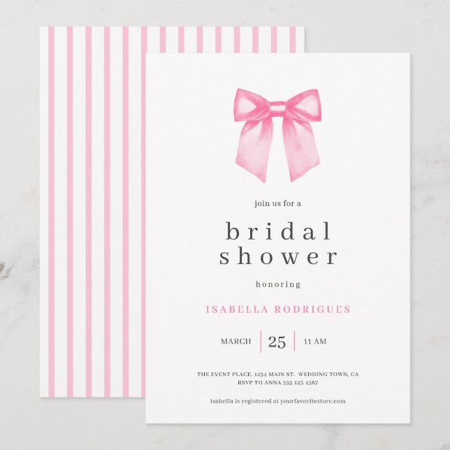 Modern Pink Bow Bridal Shower Invitation