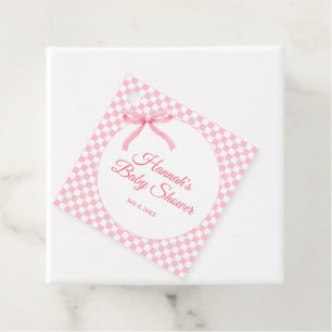 Modern Pink Bow Checkered Baby Shower Favor Tags