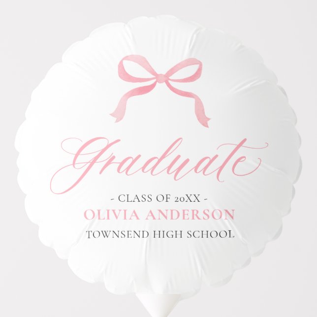 Modern Pink Bow Coquette Graduate Graduation Balloon (Front)