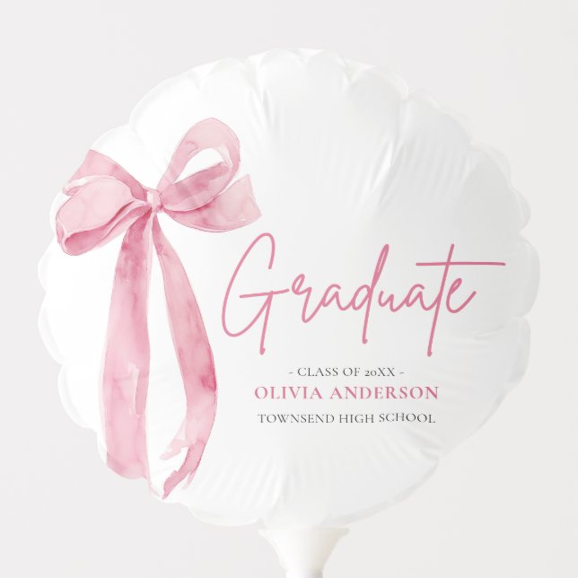 Modern Pink Bow Coquette Graduate Graduation Balloon (Front)