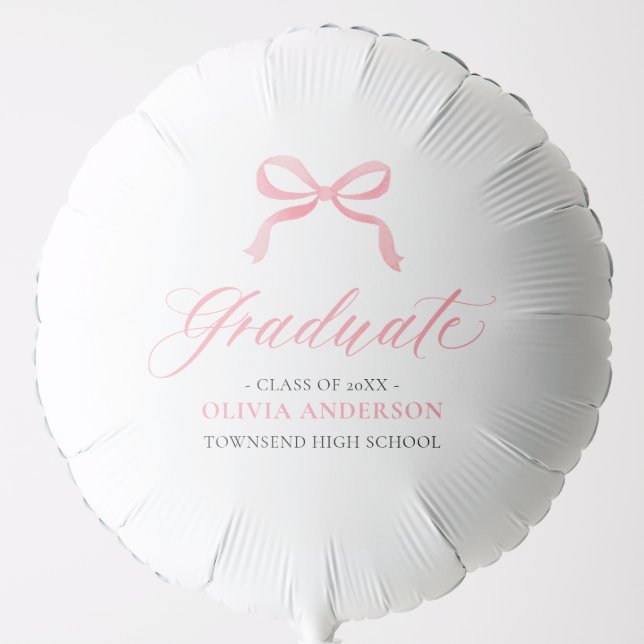 Modern Pink Bow Coquette Graduate Graduation Balloon (Front)