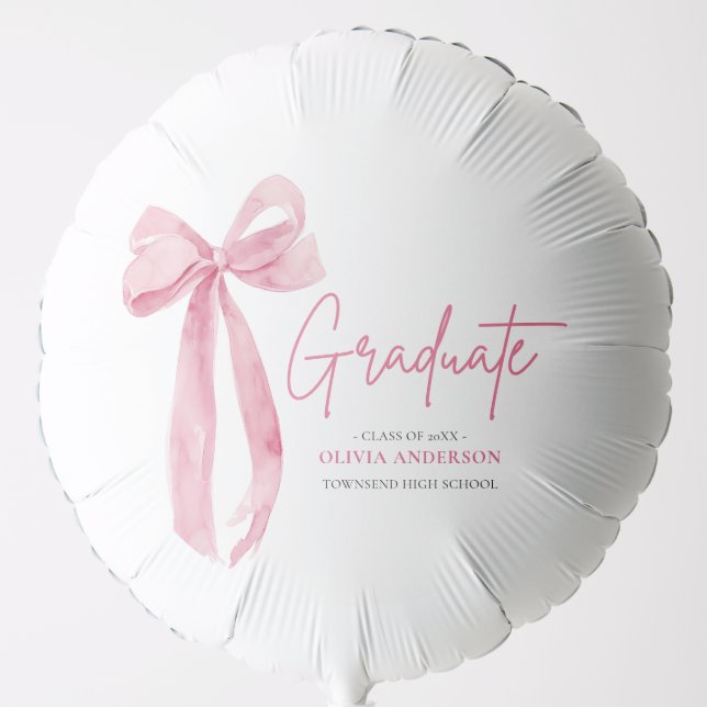 Modern Pink Bow Coquette Graduate Graduation Balloon (Front)