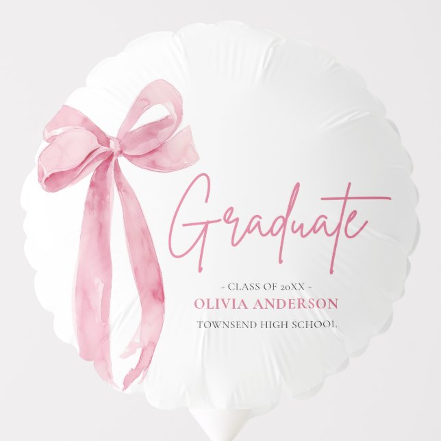 Modern Pink Bow Coquette Graduate Graduation Balloon (Front)