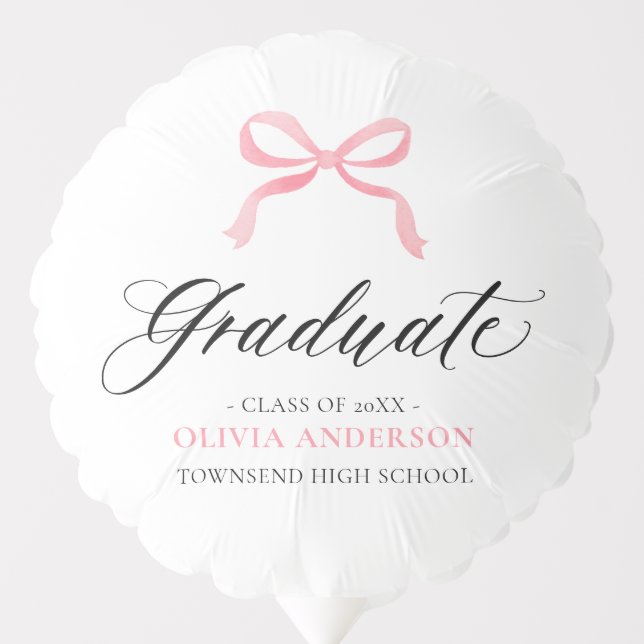 Modern Pink Bow Coquette Graduate Graduation Balloon (Front)