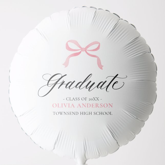 Modern Pink Bow Coquette Graduate Graduation Balloon (Front)