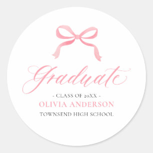 Modern Pink Bow Coquette Graduate Graduation Classic Round Sticker