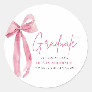 Modern Pink Bow Coquette Graduate Graduation Classic Round Sticker
