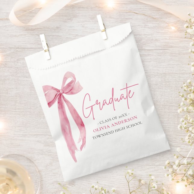 Modern Pink Bow Coquette Graduate Graduation Favor Bag (Clipped)