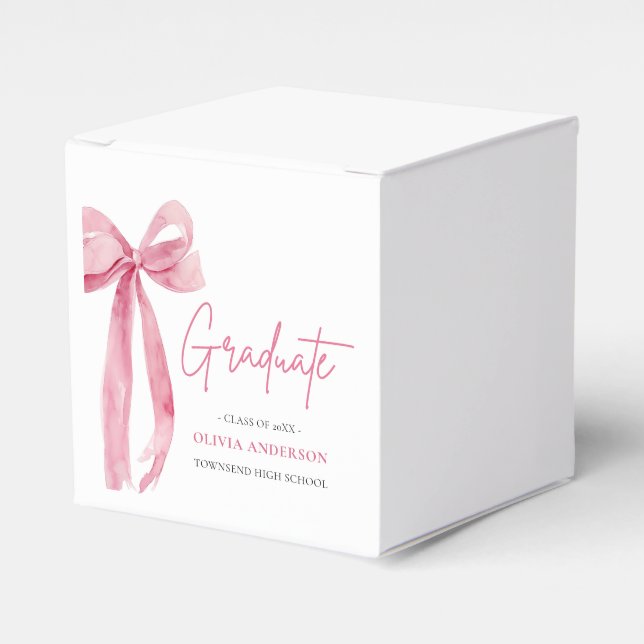 Modern Pink Bow Coquette Graduate Graduation Favor Boxes (Front Side)