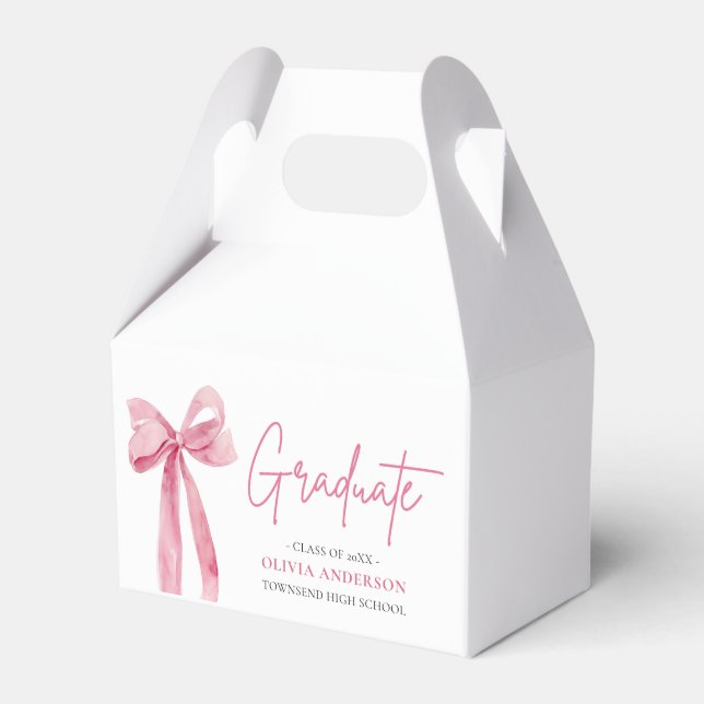 Modern Pink Bow Coquette Graduate Graduation Favor Boxes (Front Side)