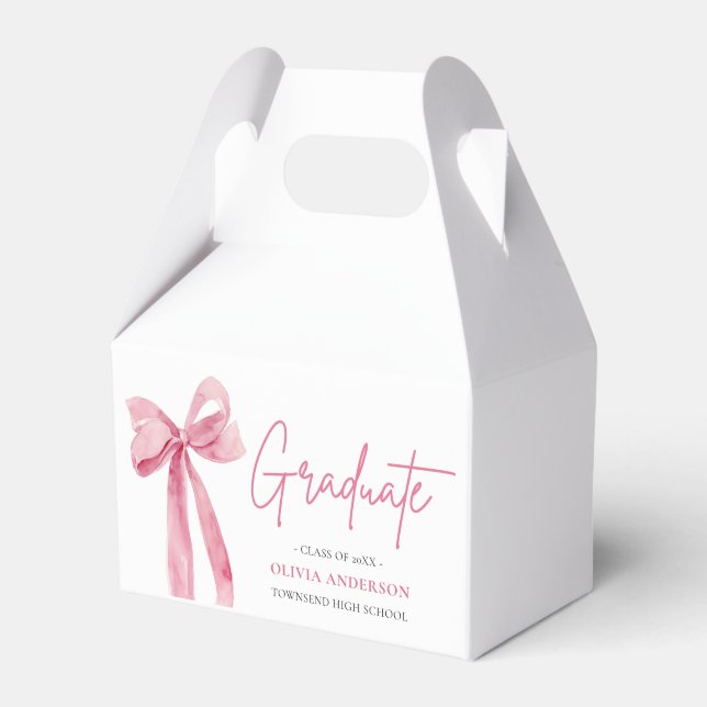 Modern Pink Bow Coquette Graduate Graduation Favor Boxes (Front Side)