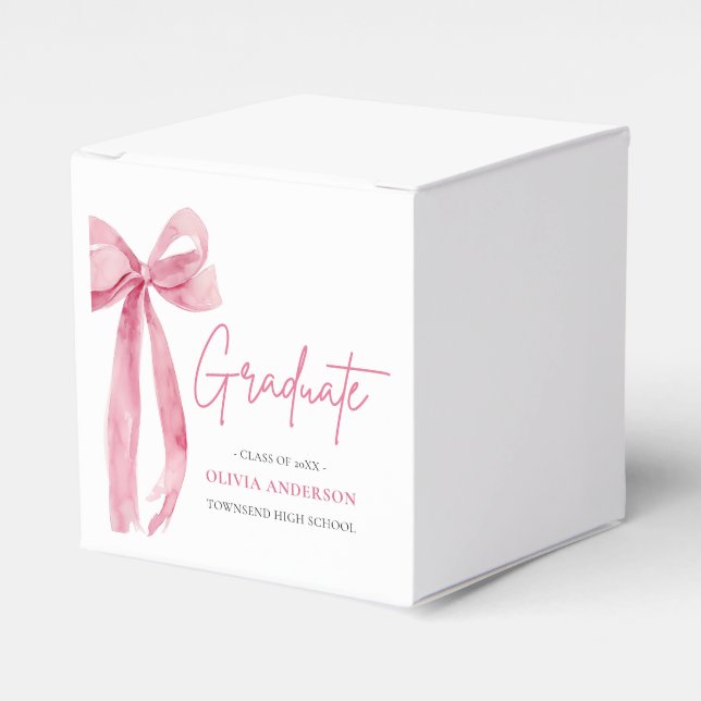 Modern Pink Bow Coquette Graduate Graduation Favor Boxes (Front Side)